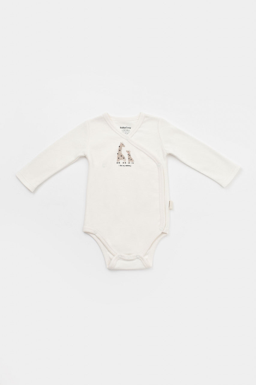 Set 2 body-uri cu maneca lunga petrecute, Girafa, BabyCosy, 100% bumbac organic
