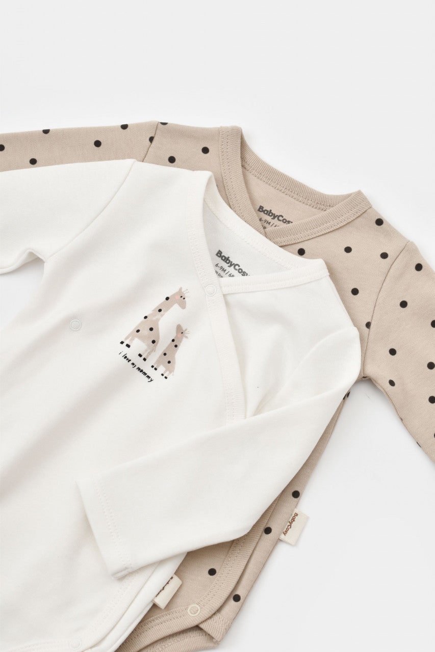 Set 2 body-uri cu maneca lunga petrecute, Girafa, BabyCosy, 100% bumbac organic