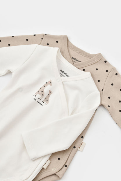 Set 2 body-uri cu maneca lunga petrecute, Girafa, BabyCosy, 100% bumbac organic