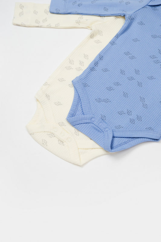 Set 2 body-uri cu maneca lunga Printed, BabyCosy, 50% modal+50% bumbac, Ecru/Lavanda - Body