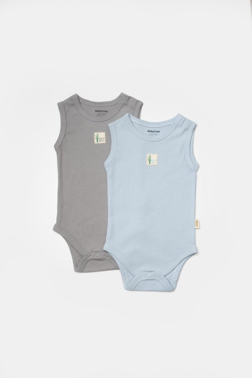 Set 2 body-uri fara maneci Bamboo, bleu, BabyCosy, 50% bambus+50% bumbac