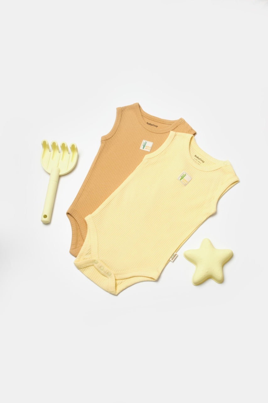 Set 2 body-uri fara maneci Bamboo, galben, BabyCosy, 50% bambus+50% bumbac