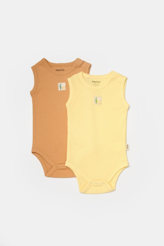 Set 2 body-uri fara maneci Bamboo, galben, BabyCosy, 50% bambus+50% bumbac - Body