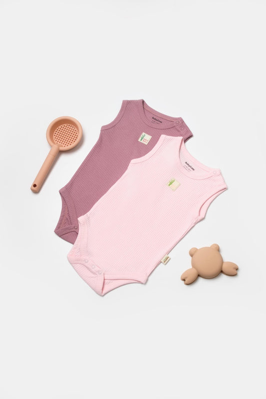 Set 2 body-uri fara maneci Bamboo, roz, BabyCosy, 50% bambus+50% bumbac