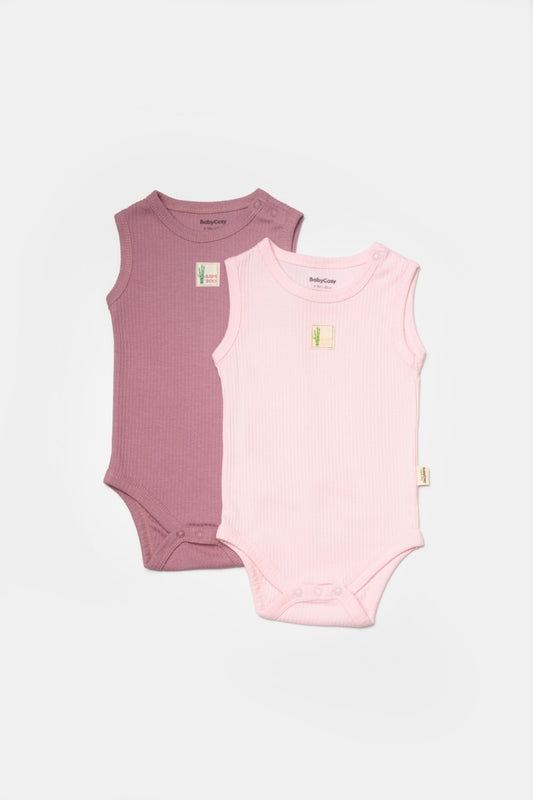 Set 2 body-uri fara maneci Bamboo, roz, BabyCosy, 50% bambus+50% bumbac - Body