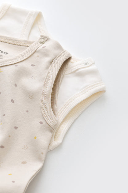 Set 2 body-uri fara maneci bebe unisex -100% bumbac organic - Crem cu buline, BabyCosy