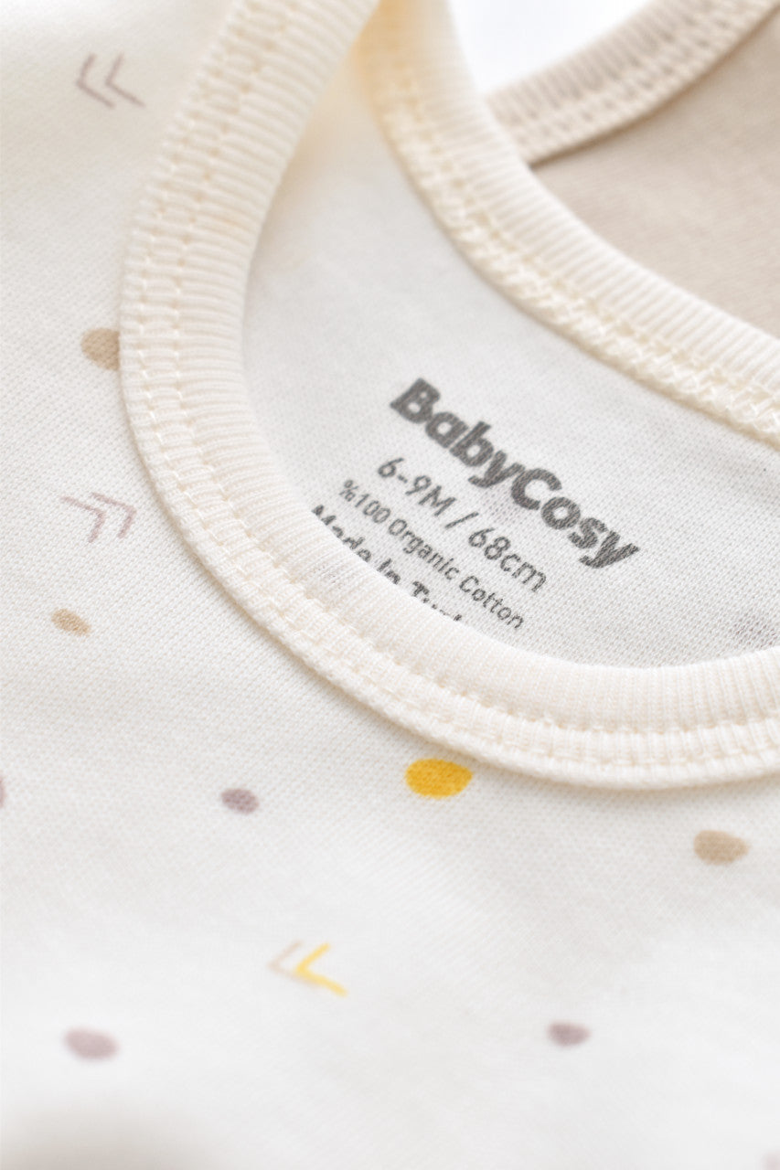 Set 2 body-uri fara maneci bebe unisex -100% bumbac organic - Ecru cu buline, BabyCosy