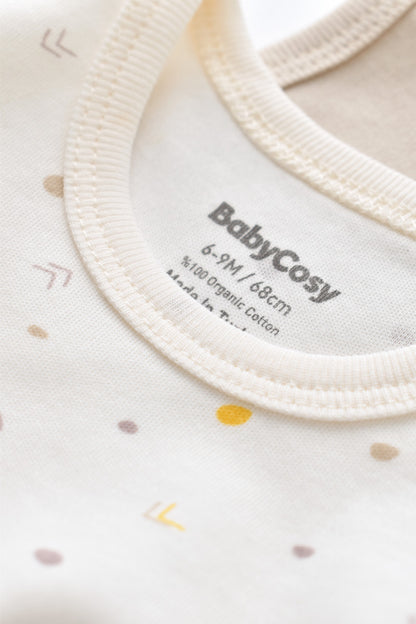 Set 2 body-uri fara maneci bebe unisex -100% bumbac organic - Ecru cu buline, BabyCosy