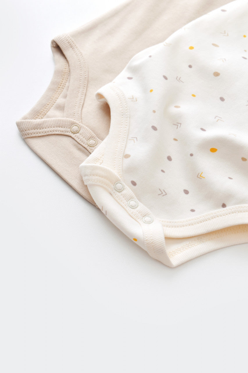 Set 2 body-uri fara maneci bebe unisex -100% bumbac organic - Ecru cu buline, BabyCosy