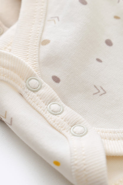 Set 2 body-uri fara maneci bebe unisex -100% bumbac organic - Ecru cu buline, BabyCosy