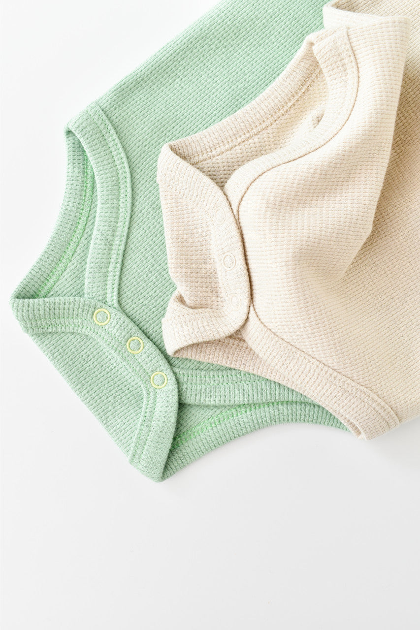 Set 2 body-uri fara maneci bebe unisex -100% bumbac organic - Mint/Stone, BabyCosy