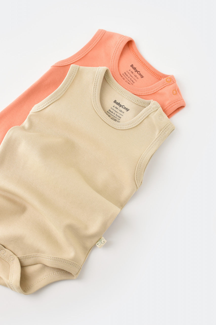 Set 2 body-uri fara maneci bebe unisex -100% bumbac organic - Roz/Crem, BabyCosy