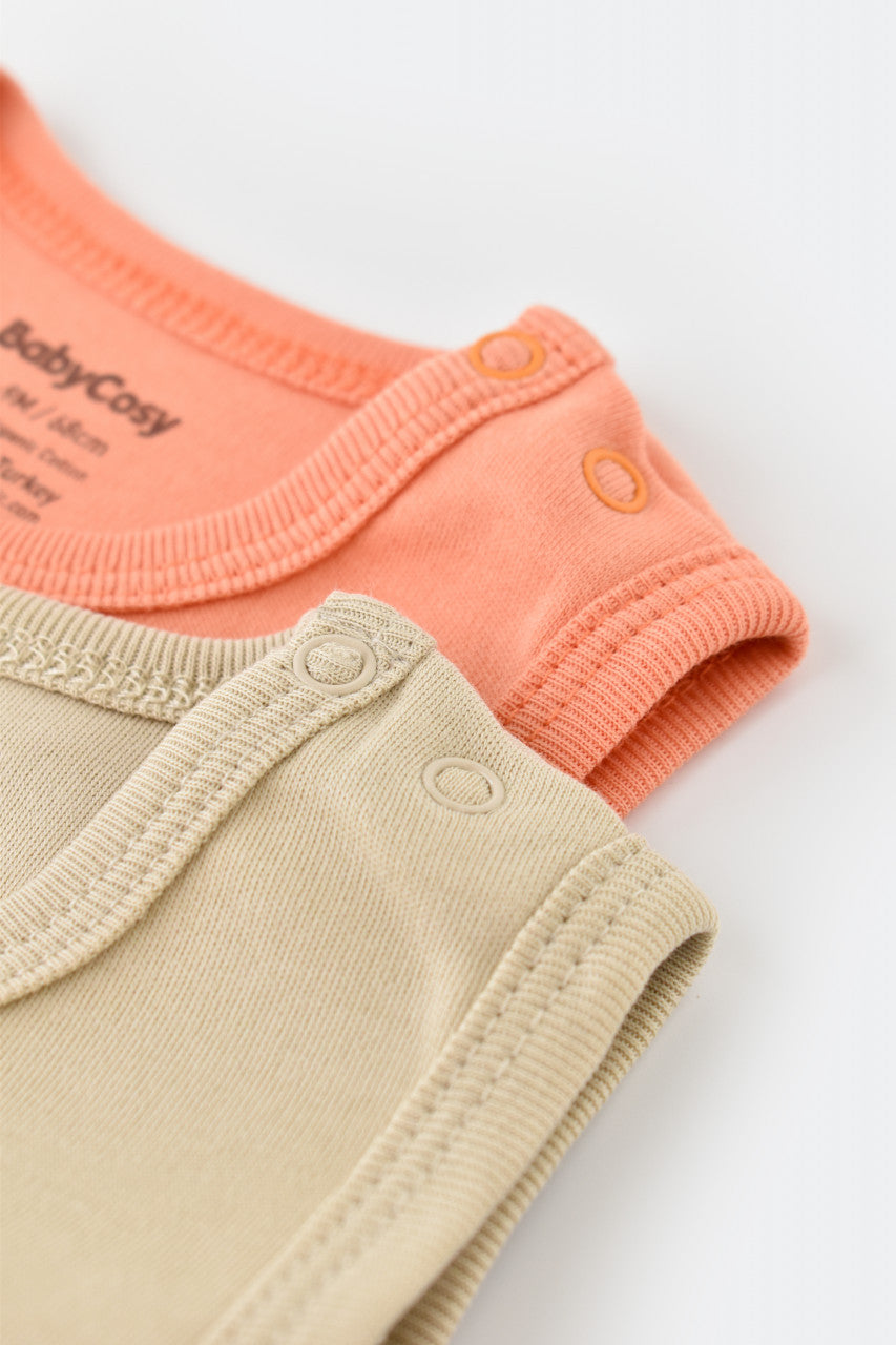 Set 2 body-uri fara maneci bebe unisex -100% bumbac organic - Roz/Crem, BabyCosy