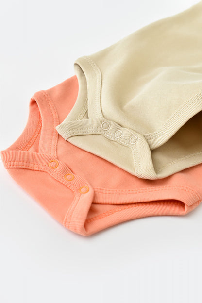 Set 2 body-uri fara maneci bebe unisex -100% bumbac organic - Roz/Crem, BabyCosy