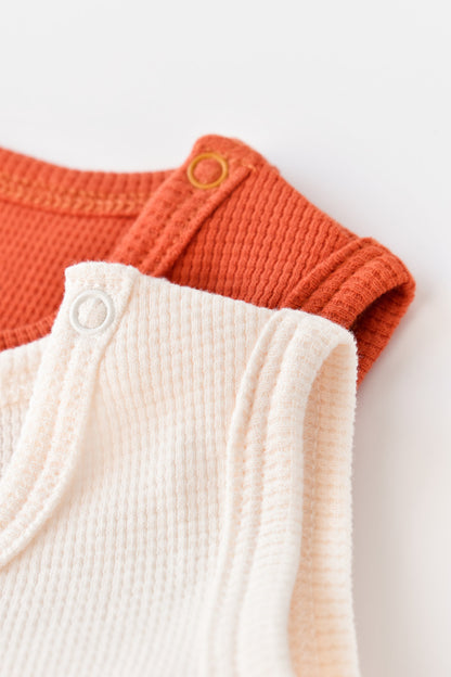 Set 2 body-uri fara maneci bebe unisex -100% bumbac organic -Scortisoara/Ecru, BabyCosy