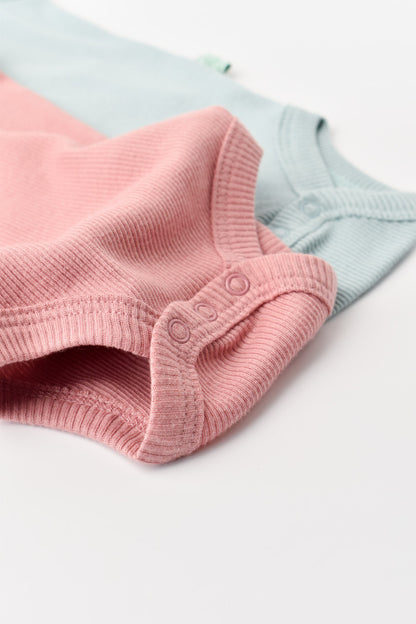 Set 2 body-uri fara maneci bebe unisex din bumbac organic si modal - Mint/Rose, BabyCosy