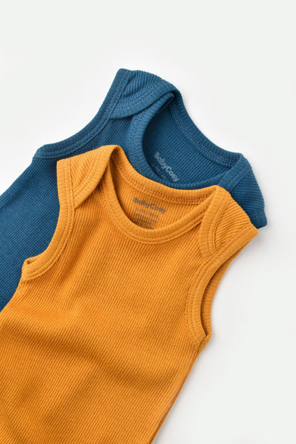 Set 2 body-uri fara maneci bebe unisex din bumbac organic si modal - Bleumarin/Sofran, BabyCosy