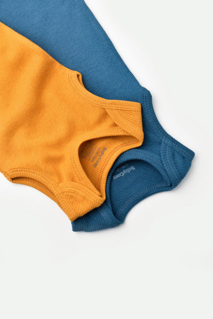 Set 2 body-uri fara maneci bebe unisex din bumbac organic si modal - Bleumarin/Sofran, BabyCosy