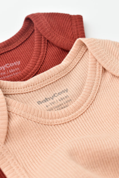 Set 2 body-uri fara maneci bebe unisex din bumbac organic si modal - Caramiziu/Somon, BabyCosy