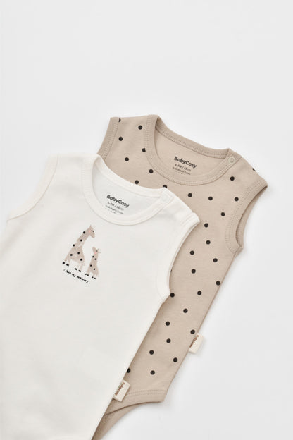 Set 2 body-uri fara maneci bebe unisex Girafa, BabyCosy, 100% bumbac organic