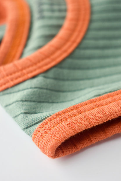 Set 2 body-uri fara maneci Ribana Bebe Unisex din bumbac organic si 5%elastan - Portocaliu/Verde BabyCosy