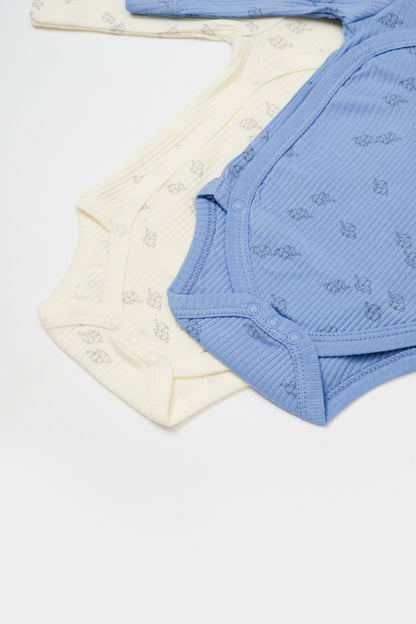Set 2 body-uri petrecute Printed, BabyCosy, 50% modal+50% bumbac, Ecru/Lavanda