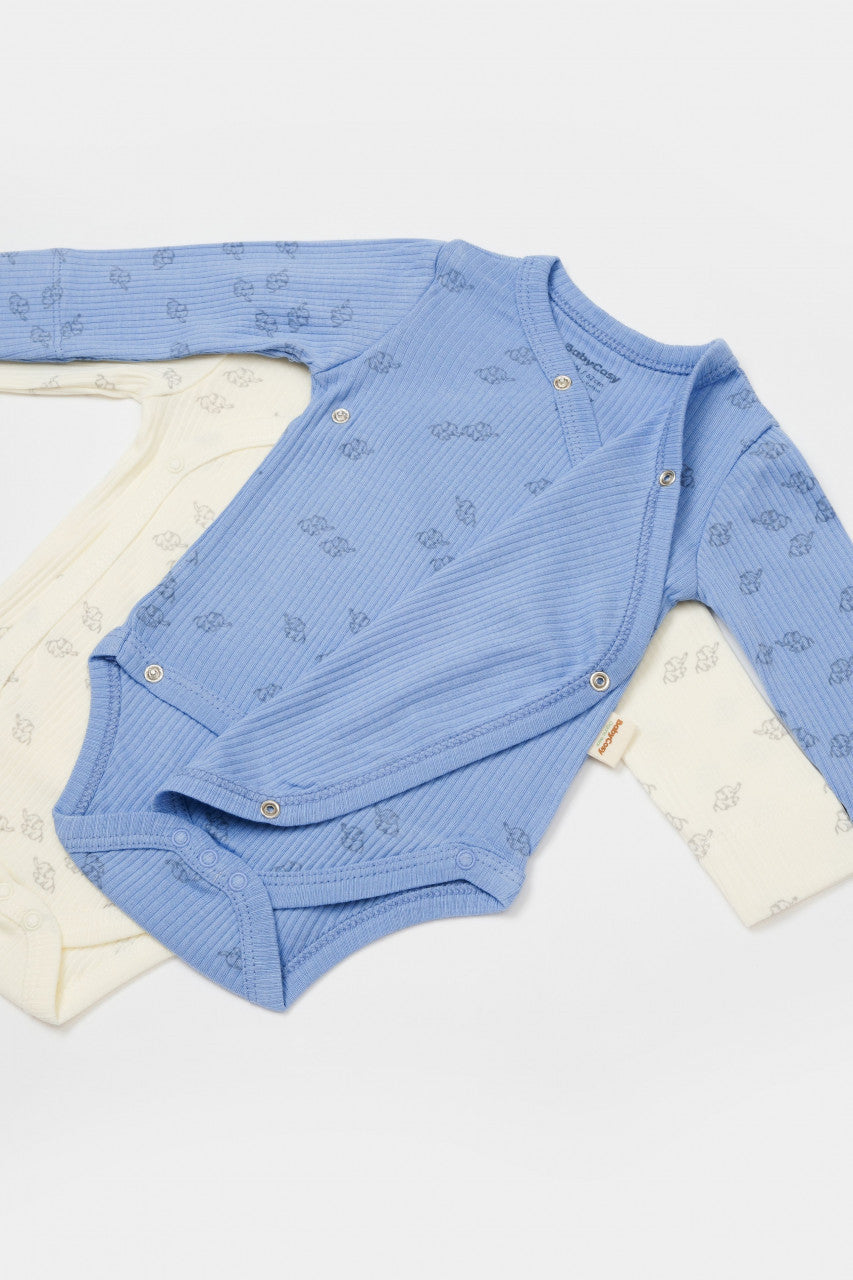 Set 2 body-uri petrecute Printed, BabyCosy, 50% modal+50% bumbac, Ecru/Lavanda