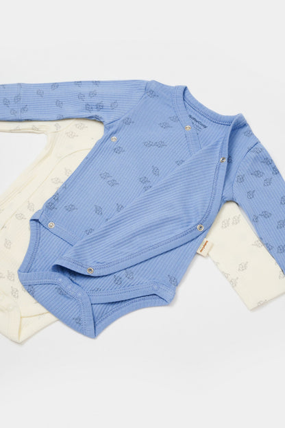 Set 2 body-uri petrecute Printed, BabyCosy, 50% modal+50% bumbac, Ecru/Lavanda