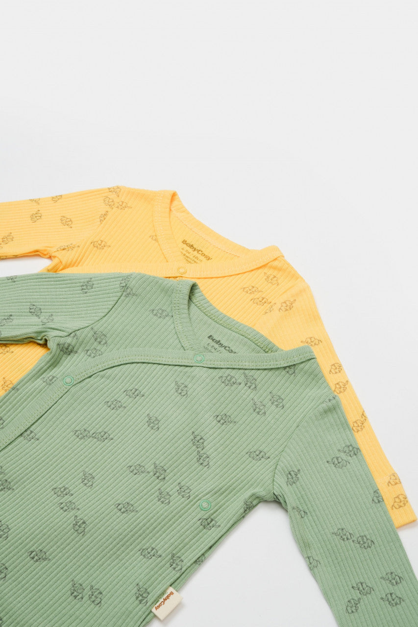 Set 2 body-uri petrecute Printed, BabyCosy, 50% modal+50% bumbac, Lamaie/Verde