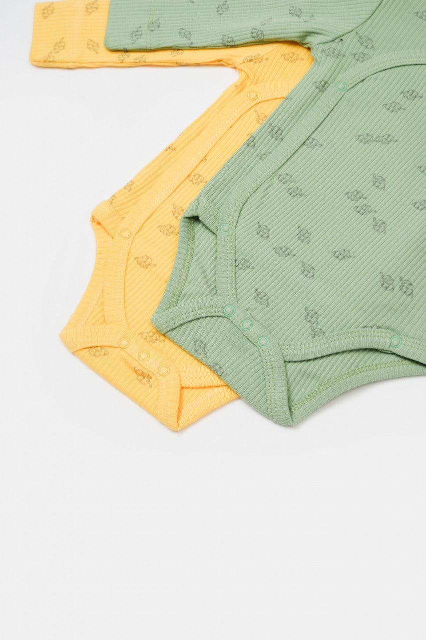 Set 2 body-uri petrecute Printed, BabyCosy, 50% modal+50% bumbac, Lamaie/Verde