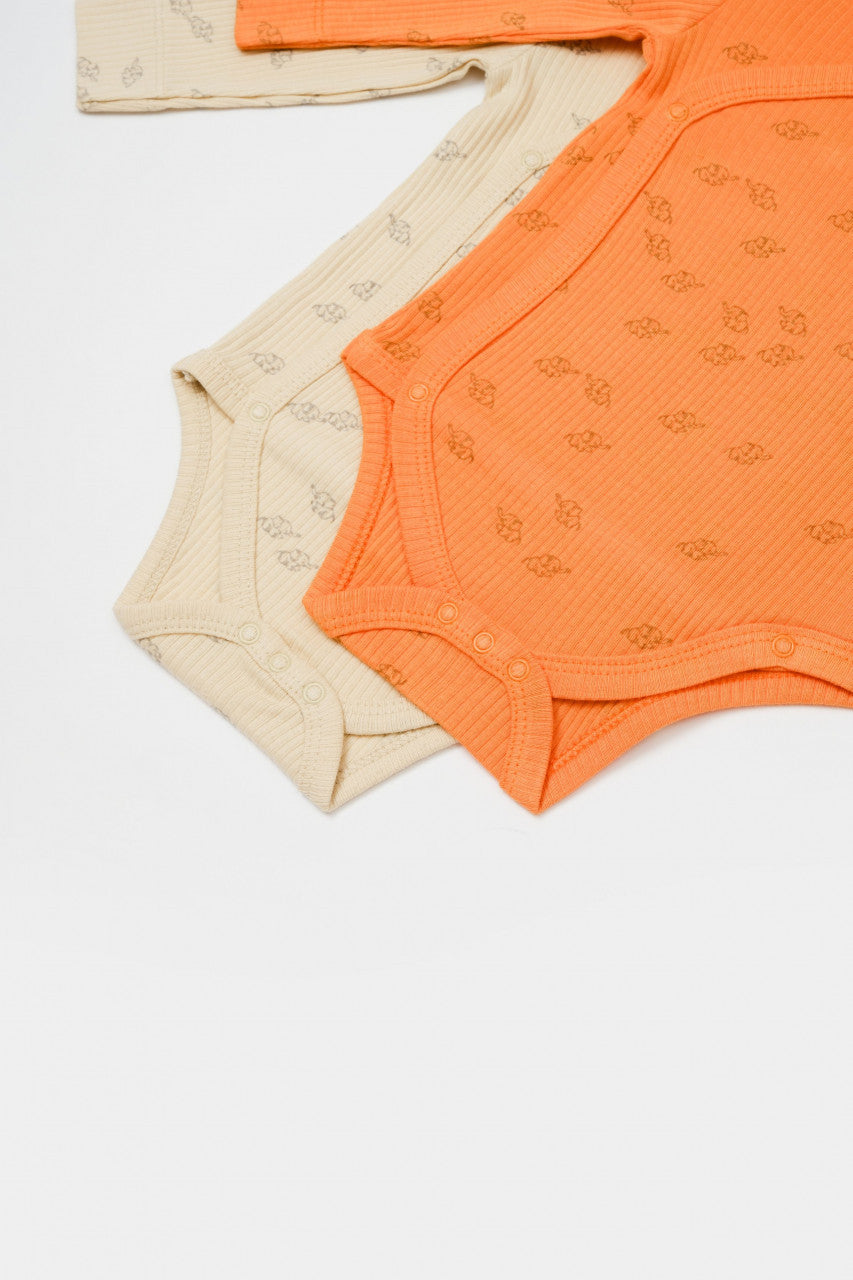 Set 2 body-uri petrecute Printed, BabyCosy, 50% modal+50% bumbac, Stone/Apricot