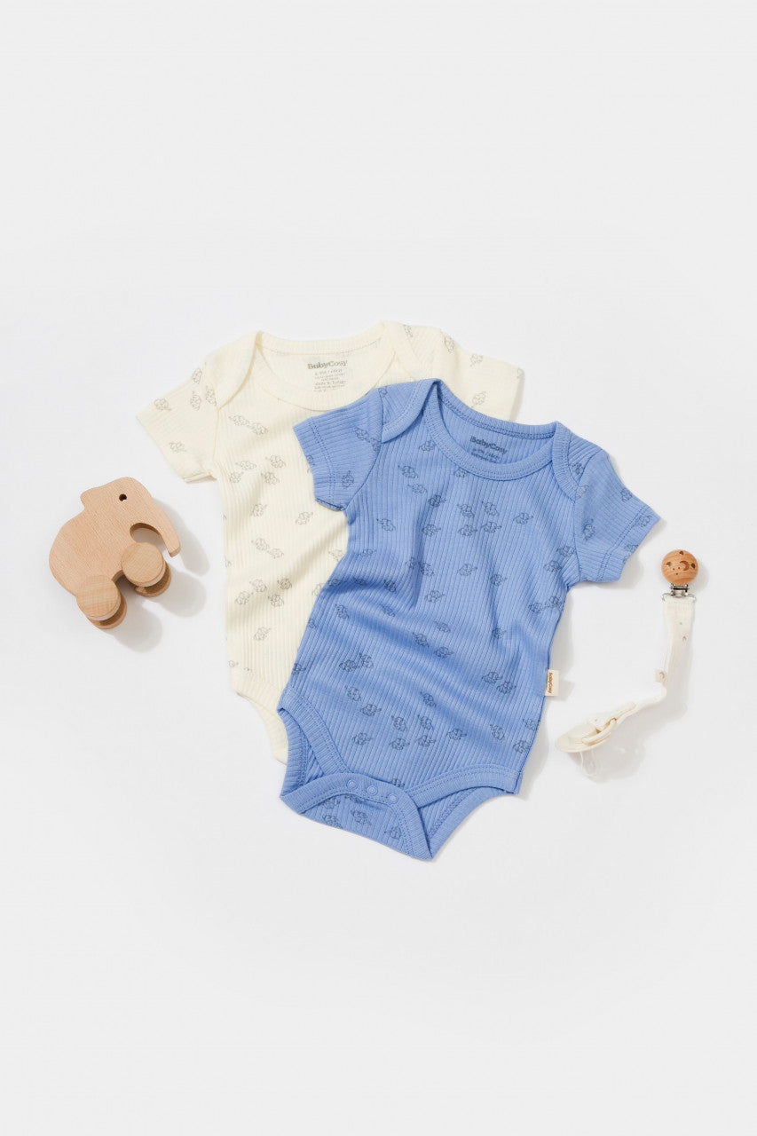 Set 2 body-uri Printed, BabyCosy, 50% modal+50% bumbac, Ecru/Lavanda