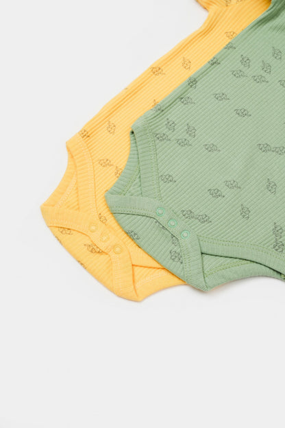 Set 2 body-uri Printed, BabyCosy, 50% modal+50% bumbac, Lamaie/Verde