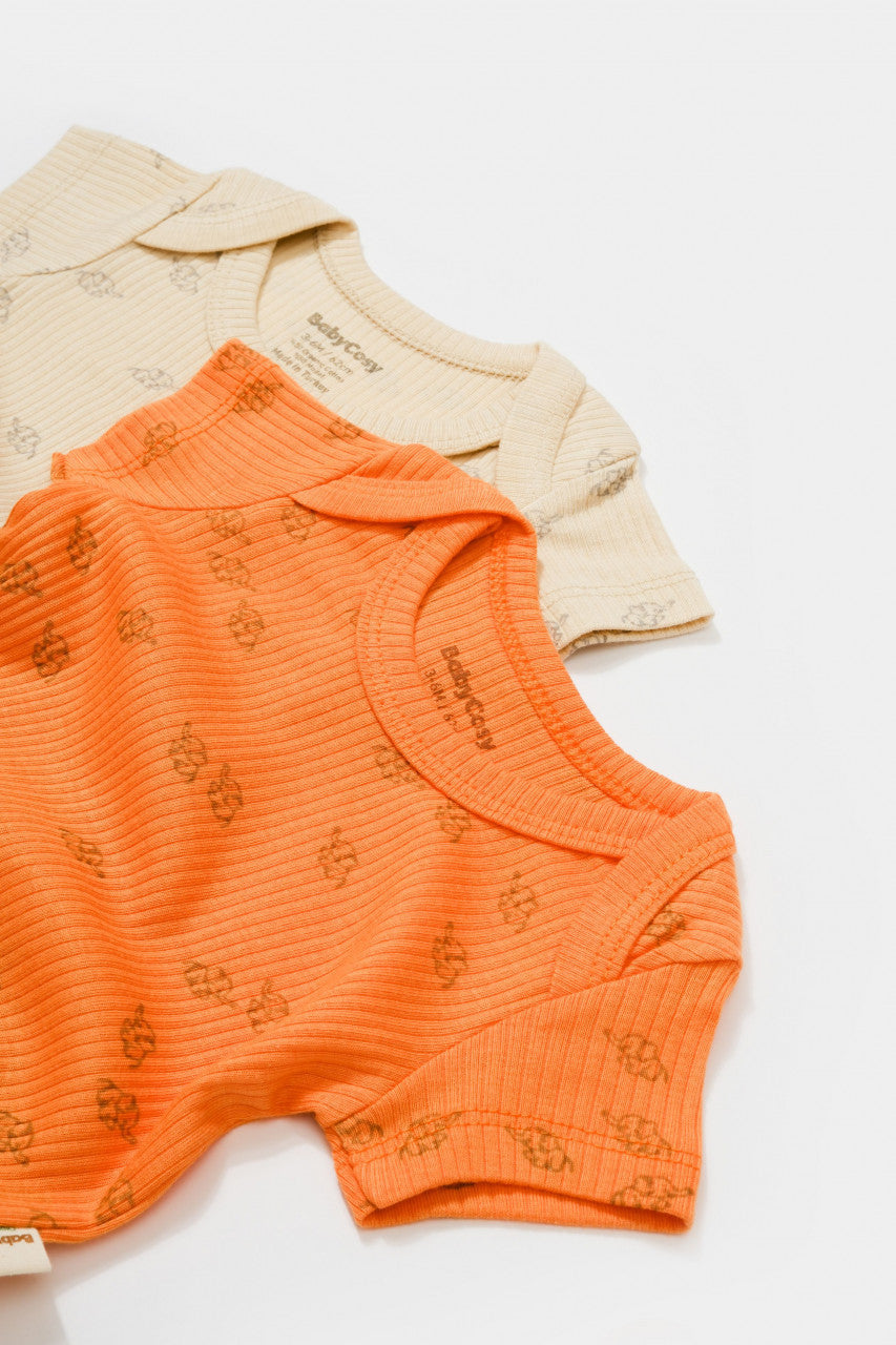 Set 2 body-uri Printed, BabyCosy, 50% modal+50% bumbac, Stone/Apricot