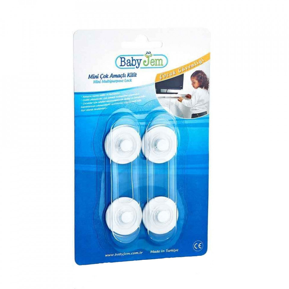 Set 2 mini sigurante universale pentru usi si dulapuri BabyJem, albe