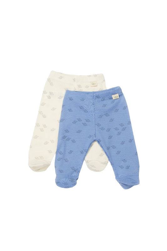 Set 2 pantalonasi cu botosei Printed, BabyCosy, 50% modal+50% bumbac, Ecru/Lavanda - Pantaloni