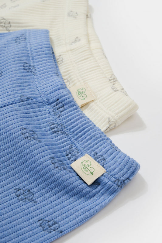 Set 2 pantalonasi cu botosei Printed, BabyCosy, 50% modal+50% bumbac, Ecru/Lavanda - Pantaloni