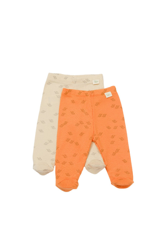 Set 2 pantalonasi cu botosei Printed, BabyCosy, 50% modal+50% bumbac, Stone/Apricot - Pantaloni