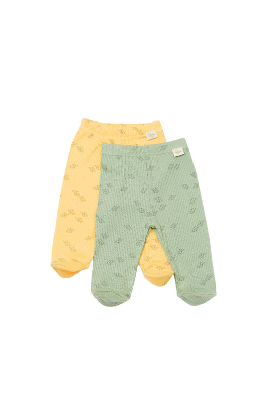 Set 2 pantalonasi cu botosei Printed, BabyCosy, 50% modal+50% bumbac, Lamaie/Verde - Pantaloni