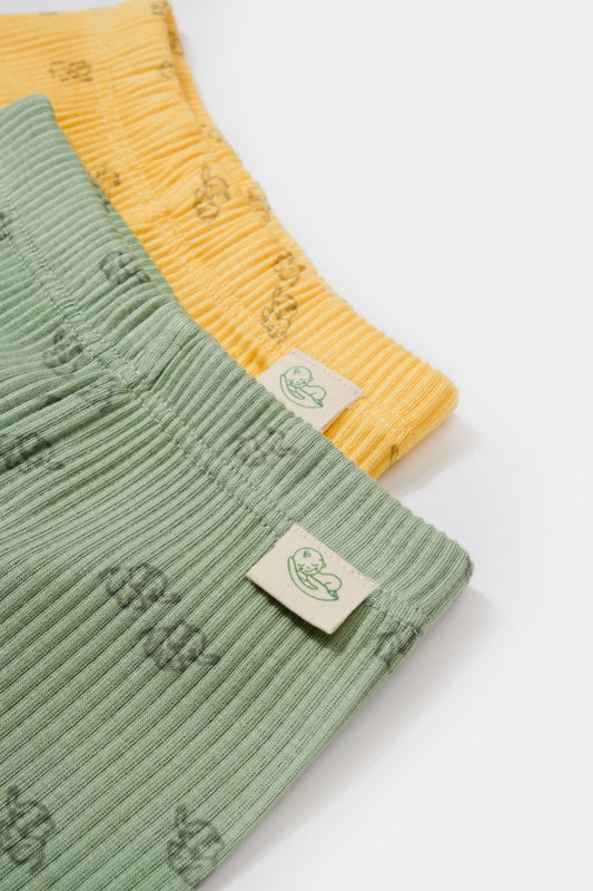Set 2 pantalonasi cu botosei Printed, BabyCosy, 50% modal+50% bumbac, Lamaie/Verde - Pantaloni