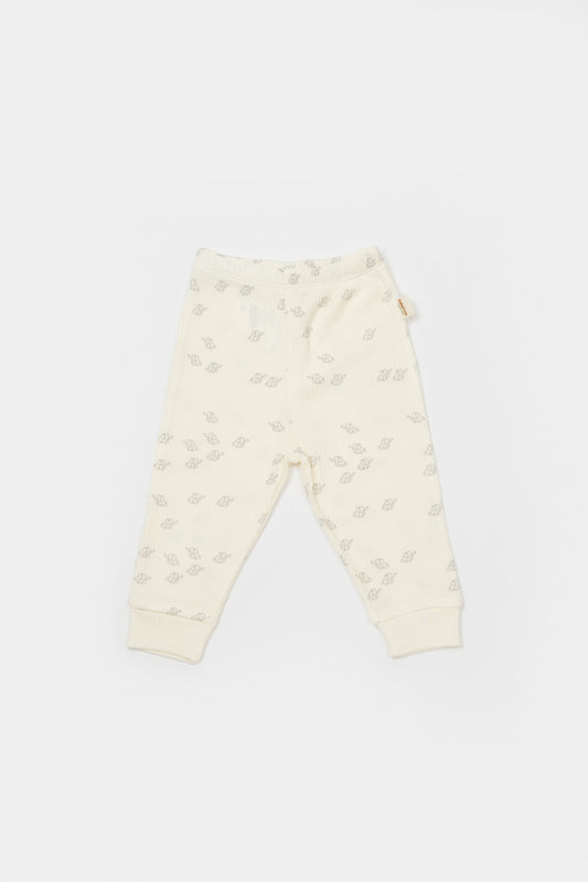 Set 2 pantalonasi Printed, BabyCosy, 50% modal+50% bumbac, Ecru/Lavanda - Pantaloni