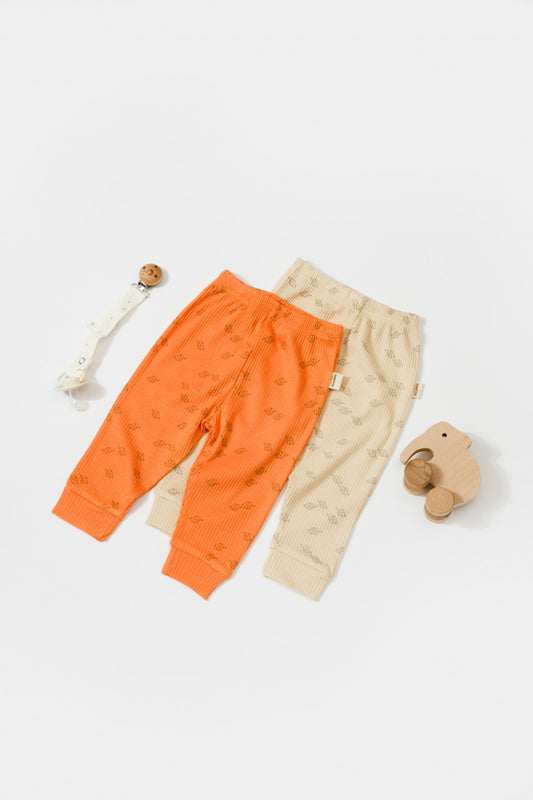Set 2 pantalonasi Printed, BabyCosy, 50% modal+50% bumbac, Stone/Apricot - Pantaloni