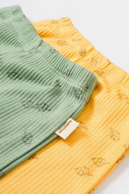 Set 2 pantalonasi Printed, BabyCosy, 50% modal+50% bumbac, Verde/Lamaie
