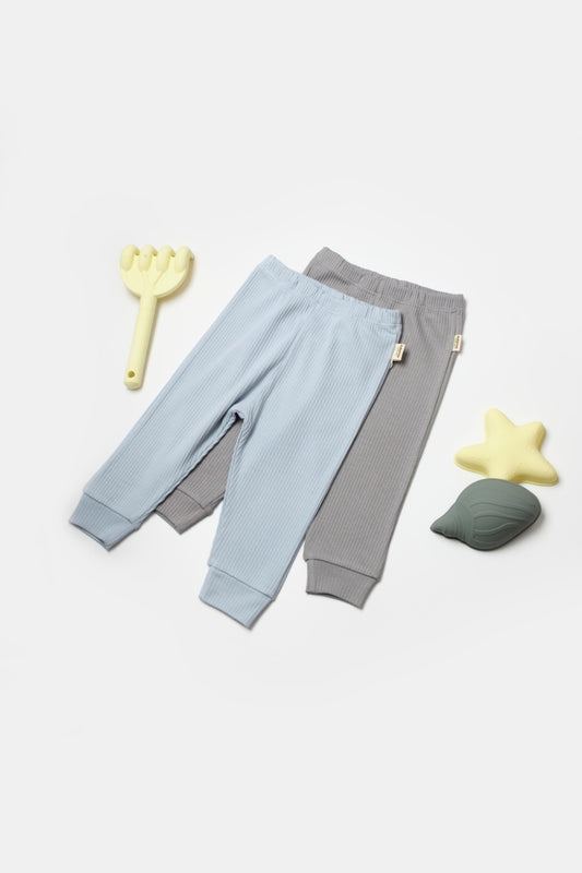 Set 2 pantaloni Bamboo, bleu, BabyCosy, 50%bumbac+50% bambus - Pantaloni