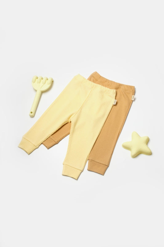 Set 2 pantaloni Bamboo, galben, BabyCosy, 50%bumbac+50% bambus - Pantaloni