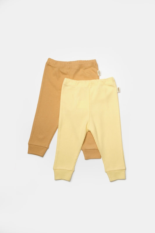 Set 2 pantaloni Bamboo, galben, BabyCosy, 50%bumbac+50% bambus - Pantaloni