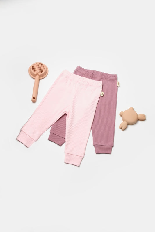 Set 2 pantaloni Bamboo, roz, BabyCosy, 50%bumbac+50% bambus - Pantaloni