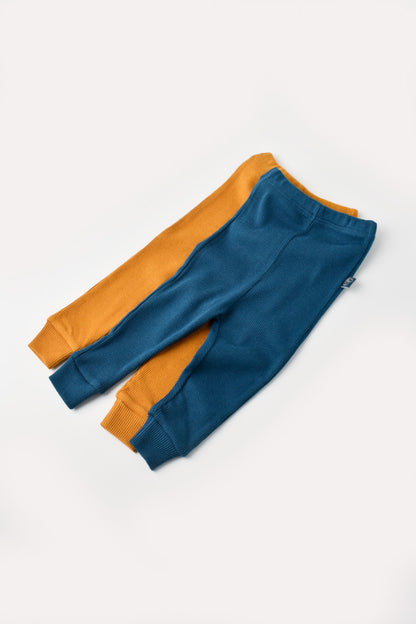 Set 2 pantaloni bebe unisex din bumbac organic si modal - Bleumarin/Sofran, BabyCosy