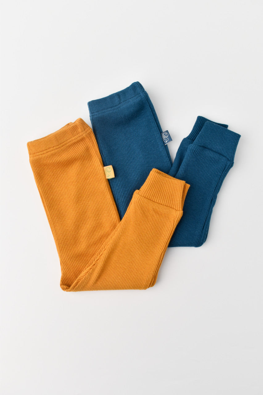 Set 2 pantaloni bebe unisex din bumbac organic si modal - Bleumarin/Sofran, BabyCosy
