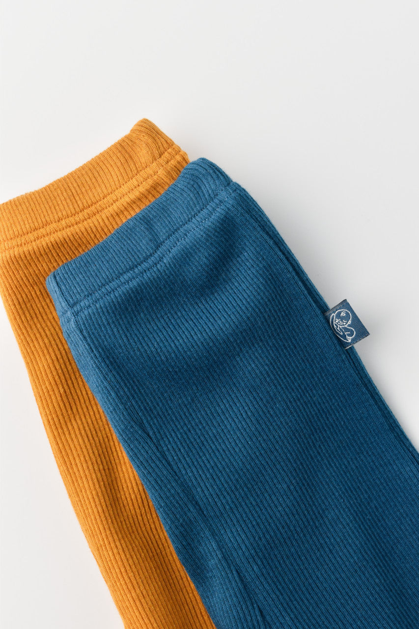 Set 2 pantaloni bebe unisex din bumbac organic si modal - Bleumarin/Sofran, BabyCosy